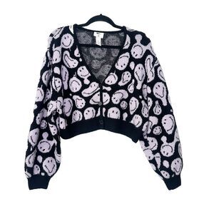 Smiley x H&M Black Purple Cropped Cardigan Sweater Womens Size M